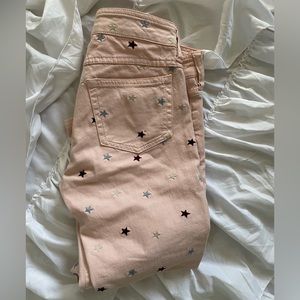 Isabel Marant Etoile Pink Star Embroidered Low Rise Skinny Cropped Jeans SZ 36/4
